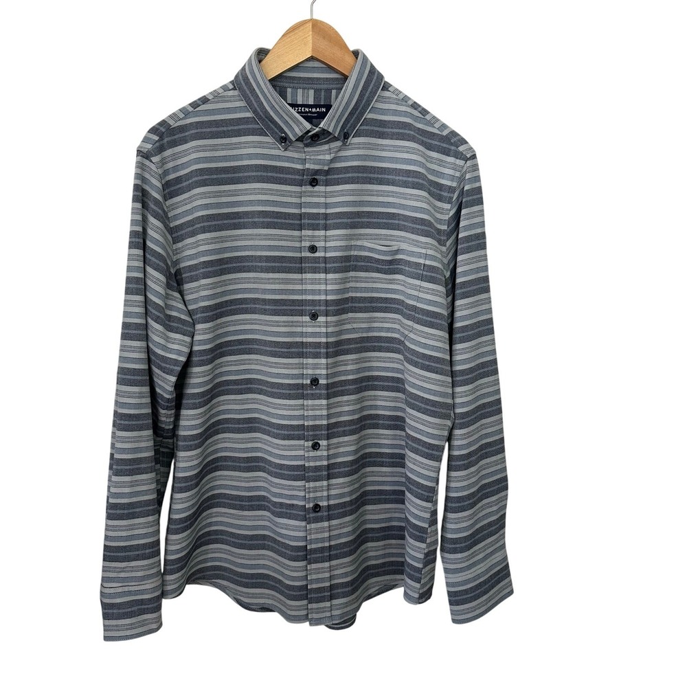 MIzzen + Main Shirt Mens Large Trim Fit Blue Striped Long Sleeve Button Down
